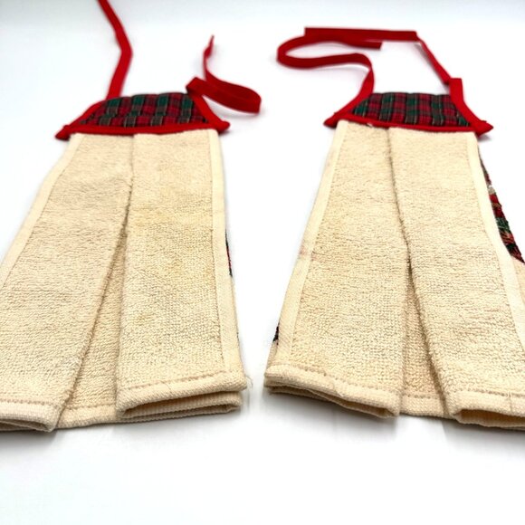Vtg Cecil Saydah Christmas Partridge Kitchen Towels W/ Red Plaid Trim Set Of 2 - Picture 2 of 12